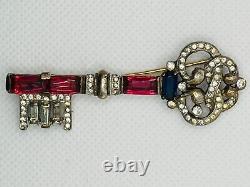 Vintage Trifari Key Pin Alfred Philippe Sterling Silver Baguette Cut Rhinestone