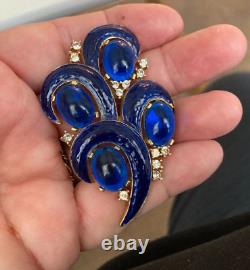 Vintage Trifari L'Orient Blue Enamel Rhinestone Pin Brooch Alfred Philippe BIN