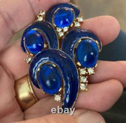 Vintage Trifari L'Orient Blue Enamel Rhinestone Pin Brooch Alfred Philippe BIN