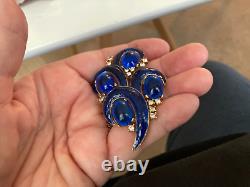 Vintage Trifari L'Orient Blue Enamel Rhinestone Pin Brooch Alfred Philippe BIN