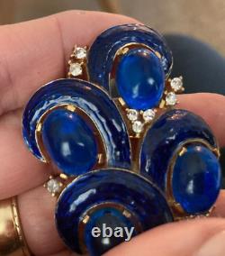 Vintage Trifari L'Orient Blue Enamel Rhinestone Pin Brooch Alfred Philippe BIN