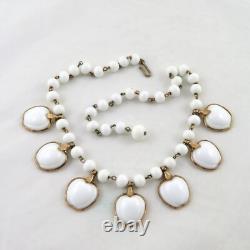 Vintage Trifari Milk Glass Apple Necklace Alfred Philippe White 18