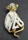 Vintage Trifari Monkey Brooch White Enamel Green Rhinestone Alfred Philippe