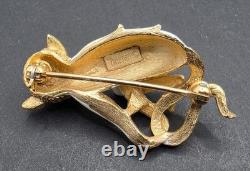Vintage Trifari Monkey Brooch White Enamel Green Rhinestone Alfred Philippe