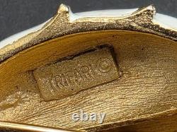 Vintage Trifari Monkey Brooch White Enamel Green Rhinestone Alfred Philippe