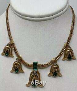 Vintage Trifari Necklace Glass Sparkly Rhinestone Green Alfred Philippe Jewelry