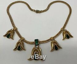 Vintage Trifari Necklace Glass Sparkly Rhinestone Green Alfred Philippe Jewelry