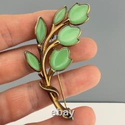 Vintage Trifari Petalette Green Glass Tulip Brooch Alfred Philippe 3