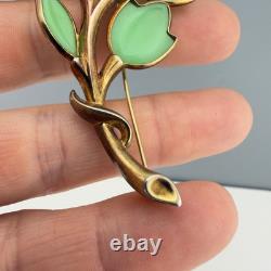 Vintage Trifari Petalette Green Glass Tulip Brooch Alfred Philippe 3