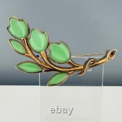 Vintage Trifari Petalette Green Glass Tulip Brooch Alfred Philippe 3