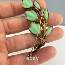 Vintage Trifari Petalette Green Glass Tulip Brooch Alfred Philippe 3