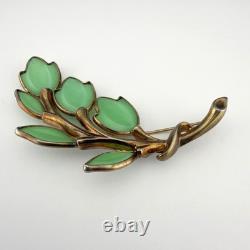 Vintage Trifari Petalette Green Glass Tulip Brooch Alfred Philippe 3