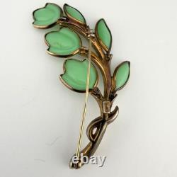 Vintage Trifari Petalette Green Glass Tulip Brooch Alfred Philippe 3