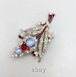 Vintage Trifari Philippe Moonstone Glass Cabochons Flower Fur Clip Brooch 1940-s