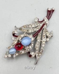 Vintage Trifari Philippe Moonstone Glass Cabochons Flower Fur Clip Brooch 1940-s