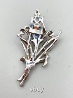 Vintage Trifari Philippe Moonstone Glass Cabochons Flower Fur Clip Brooch 1940-s