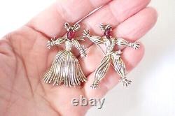 Vintage Trifari Philippe Sterling Silver Red Cab Rag Doll Set Brooches Dancers