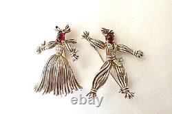 Vintage Trifari Philippe Sterling Silver Red Cab Rag Doll Set Brooches Dancers