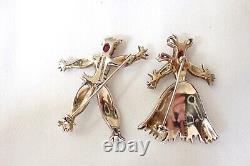 Vintage Trifari Philippe Sterling Silver Red Cab Rag Doll Set Brooches Dancers