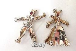 Vintage Trifari Philippe Sterling Silver Red Cab Rag Doll Set Brooches Dancers