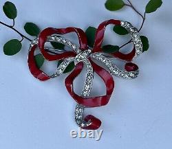 Vintage'Trifari' Red Enamel & Rhinestone Bow Brooch, Alfred Phillipe Design