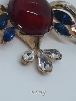 Vintage Trifari Red Glass Jelly Belly Fish Brooch 1952 Alfred Philippe