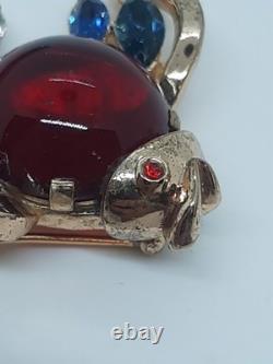 Vintage Trifari Red Glass Jelly Belly Fish Brooch 1952 Alfred Philippe