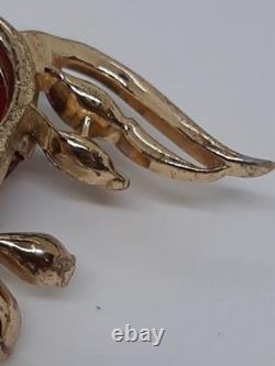 Vintage Trifari Red Glass Jelly Belly Fish Brooch 1952 Alfred Philippe