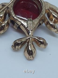 Vintage Trifari Red Glass Jelly Belly Fish Brooch 1952 Alfred Philippe
