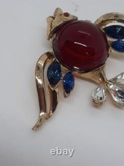 Vintage Trifari Red Glass Jelly Belly Fish Brooch 1952 Alfred Philippe