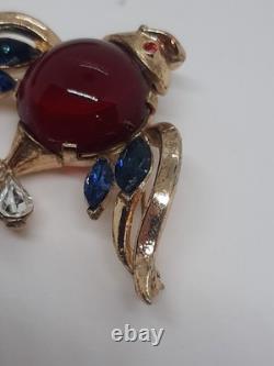 Vintage Trifari Red Glass Jelly Belly Fish Brooch 1952 Alfred Philippe