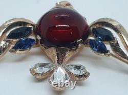 Vintage Trifari Red Glass Jelly Belly Fish Brooch 1952 Alfred Philippe