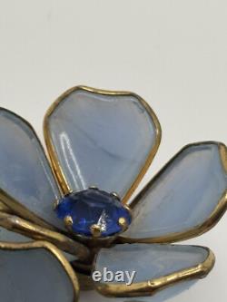 Vintage Trifari Unsigned Poured Glass Rhinestone Flower Fur Clip Alfred Philippe