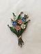 Vintage Trifari enameled floral bouquet furclip pin Alfred Philippe 1940
