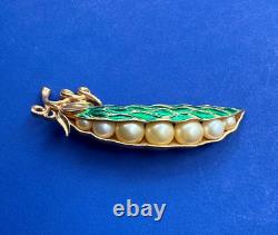 Vintage Trifarri Alfred Philippe Green Enamel Pea Pod Faux Pearl Pin Mint Cond