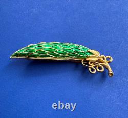 Vintage Trifarri Alfred Philippe Green Enamel Pea Pod Faux Pearl Pin Mint Cond