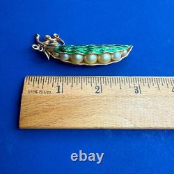Vintage Trifarri Alfred Philippe Green Enamel Pea Pod Faux Pearl Pin Mint Cond