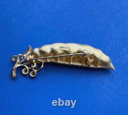Vintage Trifarri Alfred Philippe Green Enamel Pea Pod Faux Pearl Pin Mint Cond