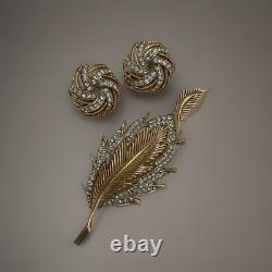 Vintage crown TRIFARI Alfred Philippe Leaf Brooch & Earrings
