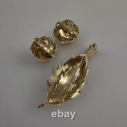 Vintage crown TRIFARI Alfred Philippe Leaf Brooch & Earrings