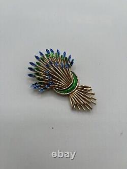 Vintage crown trifari alfred philippe brooch. Spikelets Flower Enamel Gold Tone