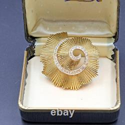 Vintage signed Trifari lovely gold ruffled swirl Brooch in gift box