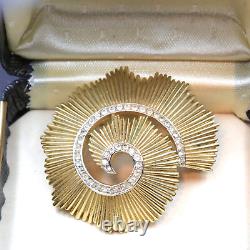 Vintage signed Trifari lovely gold ruffled swirl Brooch in gift box