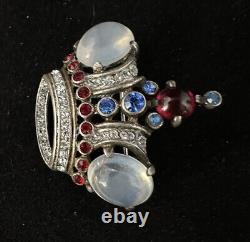 Vitg Trifari Alfred Philippe Sterling Silver Moonstone Cabochons Crown Brooch