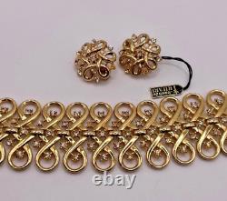 Vntg 1952 Alfred Philippe Trifari Gold Swirl RS Bracelet & Earrings JCS