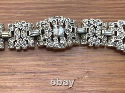 Vtg 1930s KTF Trifari Alfred Philippe Deco Wide Rhinestone Rhodium Pl BRACELET