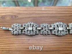 Vtg 1930s KTF Trifari Alfred Philippe Deco Wide Rhinestone Rhodium Pl BRACELET