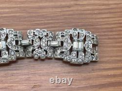 Vtg 1930s KTF Trifari Alfred Philippe Deco Wide Rhinestone Rhodium Pl BRACELET
