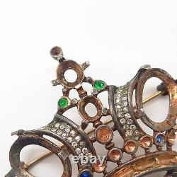 Vtg 1940s Trifari Alfred Philippe Sterling Silver Rhinestone Crown Pin Brooch