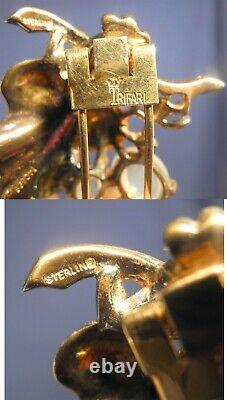 Vtg 1945 Trifari Sterling Pin Clip Alfred Philippe Grape Cluster Brooch Earrings